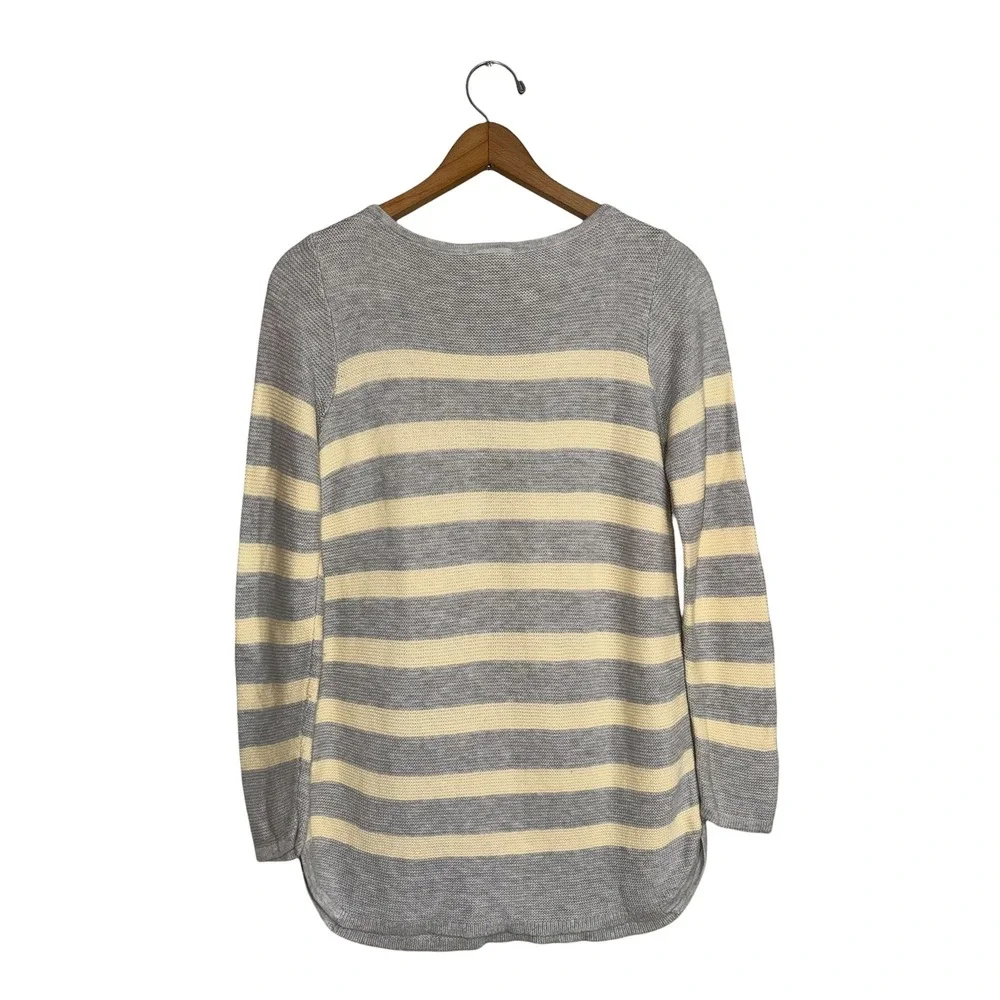 J.Jill Striped Tunic Sweater Grey  Butter Yellow Cotton Blend XS Curved Hem NWOT